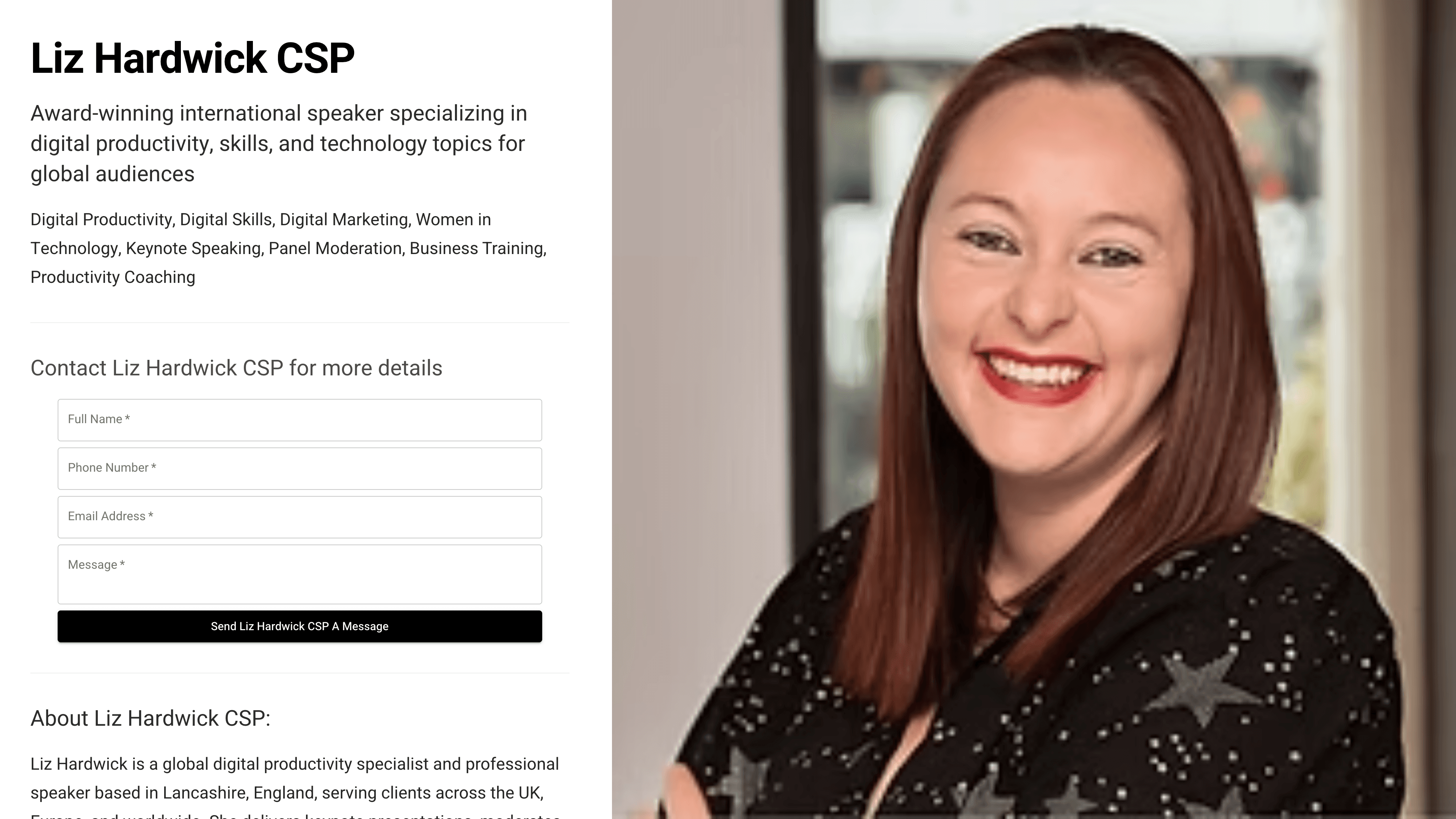 Liz Hardwick CSP's speaker website preview